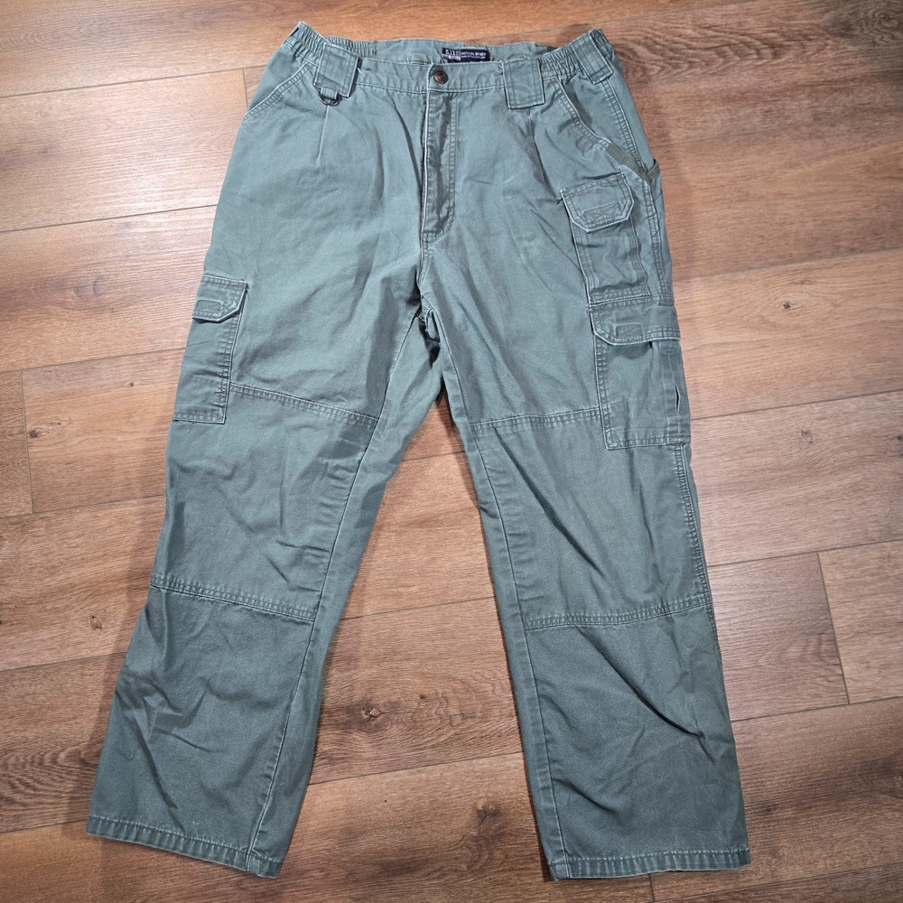 5.11 Tactical Pants 36x30 Green Cargo Canvas Elastic Waist Workwear 74251